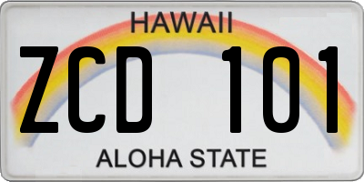 HI license plate ZCD101