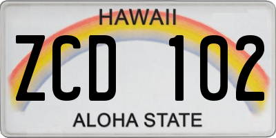 HI license plate ZCD102