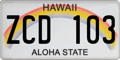 HI license plate ZCD103
