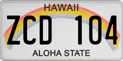 HI license plate ZCD104