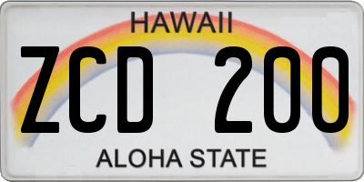 HI license plate ZCD200