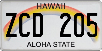 HI license plate ZCD205