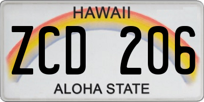 HI license plate ZCD206