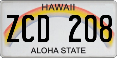 HI license plate ZCD208