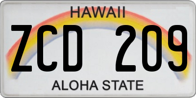 HI license plate ZCD209