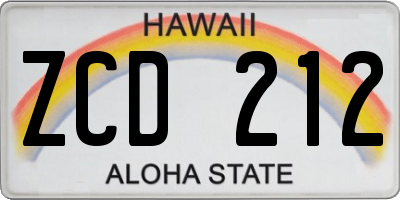 HI license plate ZCD212
