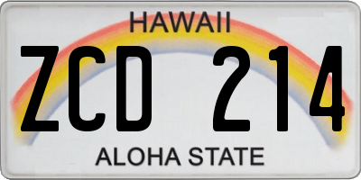 HI license plate ZCD214