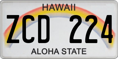 HI license plate ZCD224