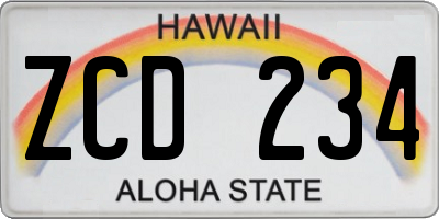 HI license plate ZCD234