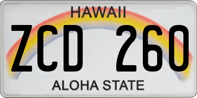HI license plate ZCD260