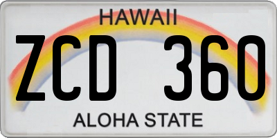 HI license plate ZCD360