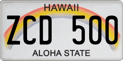HI license plate ZCD500