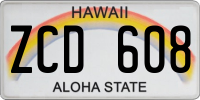 HI license plate ZCD608