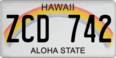 HI license plate ZCD742