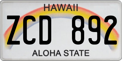 HI license plate ZCD892