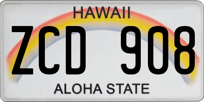 HI license plate ZCD908