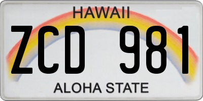 HI license plate ZCD981