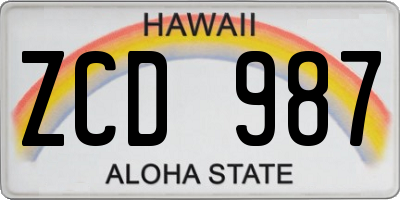 HI license plate ZCD987
