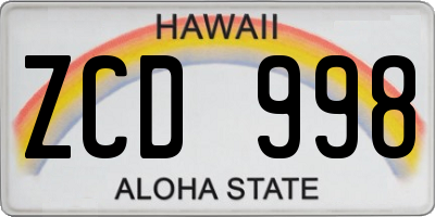 HI license plate ZCD998