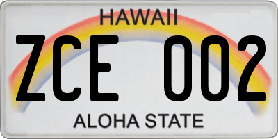 HI license plate ZCE002