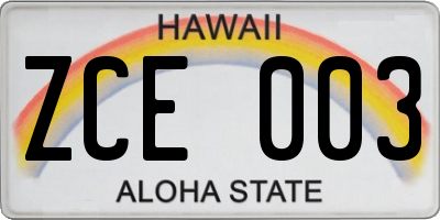 HI license plate ZCE003