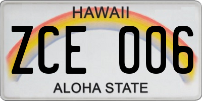 HI license plate ZCE006