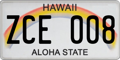 HI license plate ZCE008