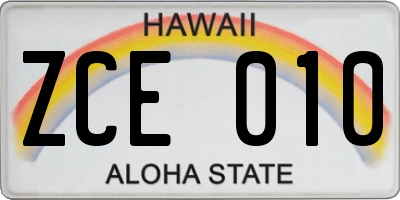HI license plate ZCE010