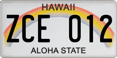 HI license plate ZCE012