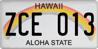 HI license plate ZCE013