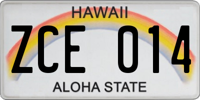HI license plate ZCE014