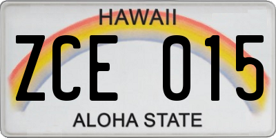 HI license plate ZCE015