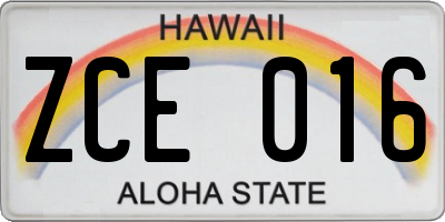 HI license plate ZCE016