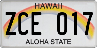 HI license plate ZCE017