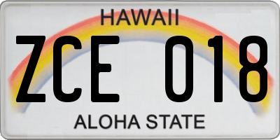 HI license plate ZCE018