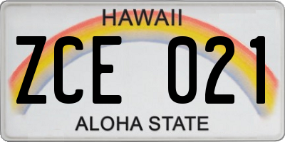 HI license plate ZCE021