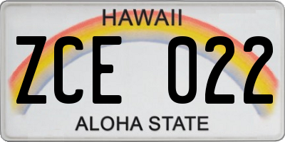 HI license plate ZCE022