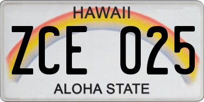 HI license plate ZCE025