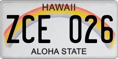 HI license plate ZCE026