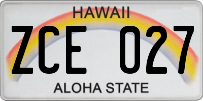 HI license plate ZCE027