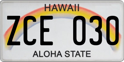 HI license plate ZCE030