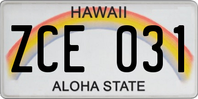 HI license plate ZCE031
