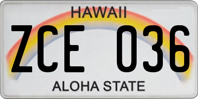 HI license plate ZCE036