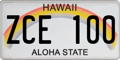 HI license plate ZCE100