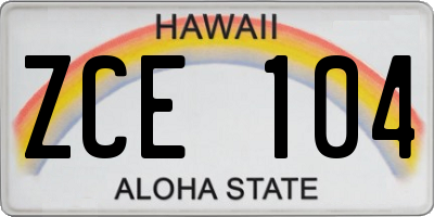 HI license plate ZCE104