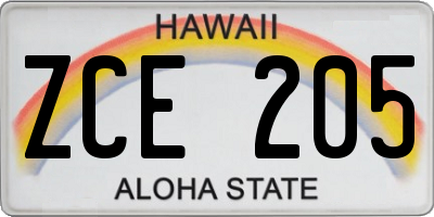 HI license plate ZCE205