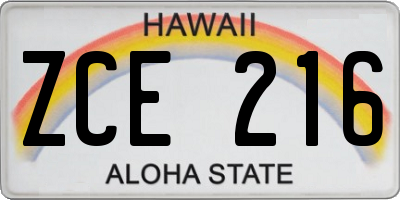 HI license plate ZCE216
