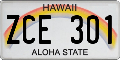 HI license plate ZCE301