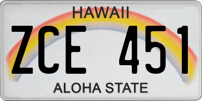 HI license plate ZCE451
