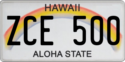 HI license plate ZCE500
